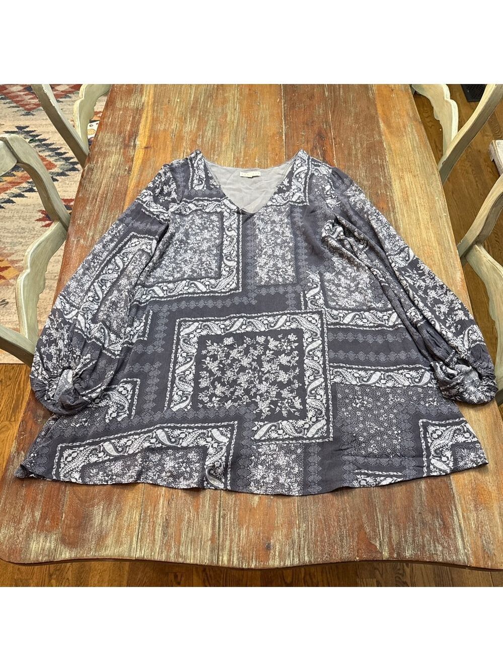 Promesa Gray Paisley Patchwork Mini Dress Medium